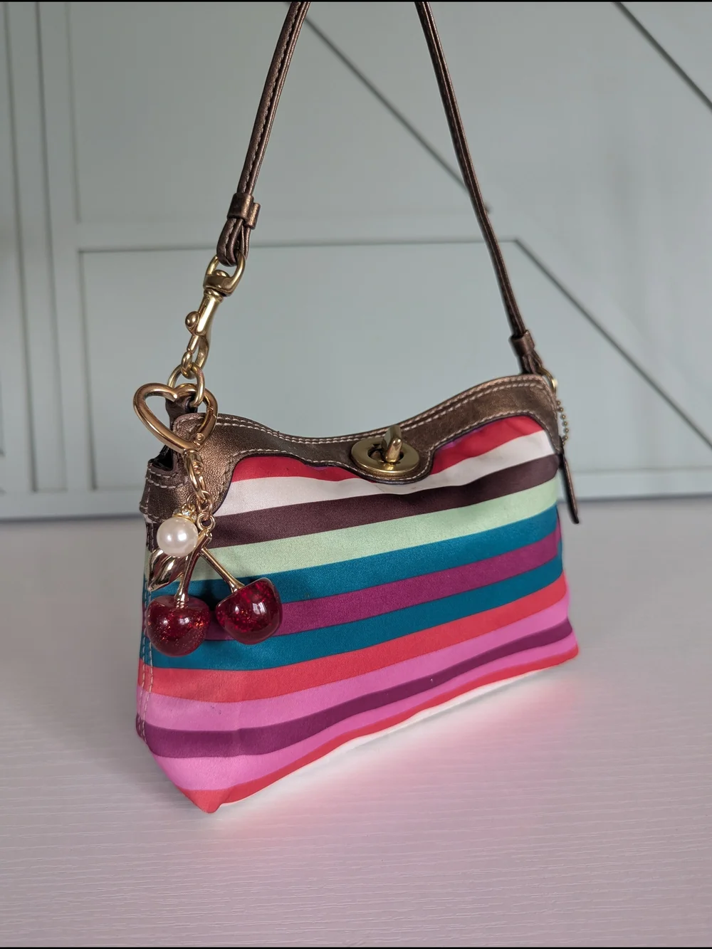 vintage Coach Legacy Stripe Turnlock Wristlet Mini Bag